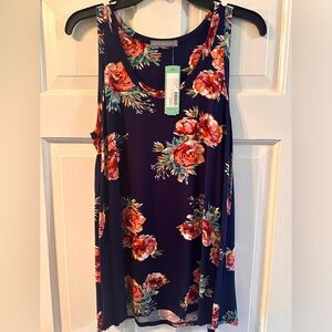 Loveappella NWT women’s knit floral tank top, size L.